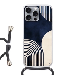 Donkerblauw - Abstract - Lijnen Hoesje iPhone 16 Pro Max met koord klein -3d