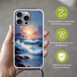 Golven - Zee - Kleurrijk - Rotsen Hoesje iPhone 16 Pro Max met koord klein -sfeer2_NL