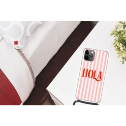 Hola - Quote -  Strepen - Pastel - Roze - Rood - Wit Hoesje iPhone 12 Pro met koord klein -kamer