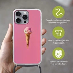 Hoorntje - Schepijs - Roze Hoesje iPhone 16 Pro Max met koord klein -sfeer2_NL