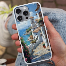 Huizen - Zee - Bomen - Bloemen Hoesje iPhone 16 Pro Max met koord klein -sfeer3
