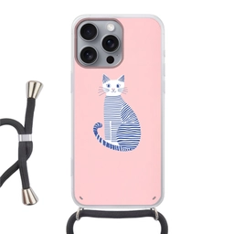 Kat - Illustratie - Minimalistisch - Roze Hoesje iPhone 16 Pro Max met koord klein -3d