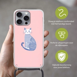 Kat - Illustratie - Minimalistisch - Roze Hoesje iPhone 16 Pro Max met koord klein -sfeer2_NL
