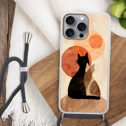 Katten - Zwart - Abstract - Cirkels Hoesje iPhone 16 Pro Max met koord klein -sfeer4