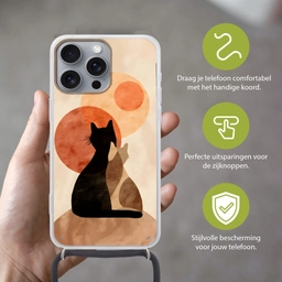 Katten - Zwart - Abstract - Cirkels Hoesje iPhone 16 Pro Max met koord klein -sfeer2_NL