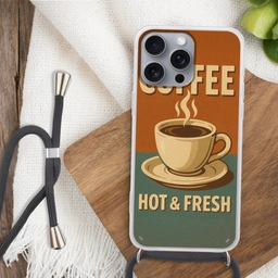 Koffie - Kop - Vintage - Quote Hoesje iPhone 16 Pro Max met koord klein -sfeer4