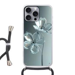 Kristal - Bloemen - Grijs Hoesje iPhone 16 Pro Max met koord klein -3d