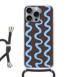 Kronkelende lijnen - Blauw - Bruin - Minimalistisch Hoesje iPhone 16 Pro Max met koord klein 804 -3d