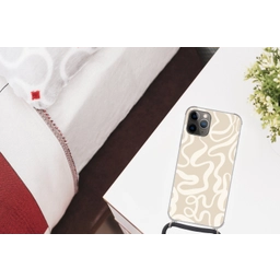 Lijnen - Abstract - Beige - Wit - Minimalistisch Hoesje iPhone 12 Pro met koord klein -kamer