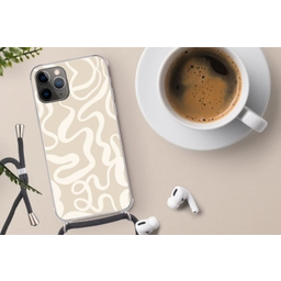 Lijnen - Abstract - Beige - Wit - Minimalistisch Hoesje iPhone 12 Pro met koord klein -oordop