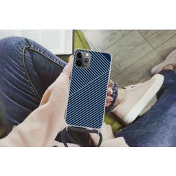 Lijnen - Abstract - Blauw - Wit - Minimalistisch Hoesje iPhone 12 Pro met koord klein -hand