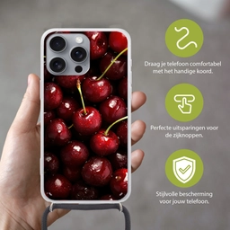Rood - Fruit - Kersen Hoesje iPhone 16 Pro Max met koord klein -sfeer2_NL