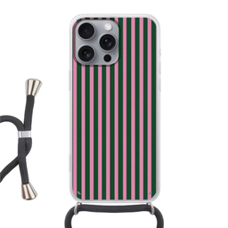 Verticale strepen - Groen - Roze Hoesje iPhone 16 Pro Max met koord klein 804 -3d