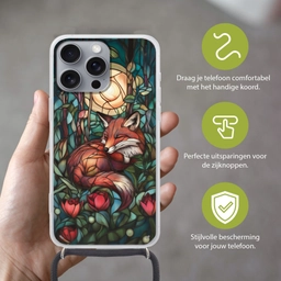Vos - Mozaïek - Bos - Maan Hoesje iPhone 16 Pro Max met koord klein -sfeer2_NL