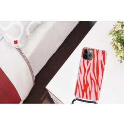 Zebraprint - Roze - Rood - Dierenprint Hoesje iPhone 12 Pro met koord klein -kamer