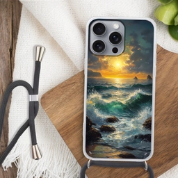Zee - Zon - Golven - Rotsen Hoesje iPhone 16 Pro Max met koord klein -sfeer4