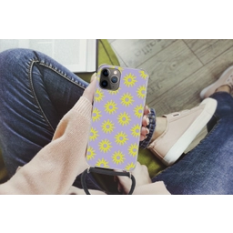 Zonnen patroon - Geel - Paars - Zomer Hoesje iPhone 12 Pro met koord klein -hand