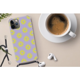 Zonnen patroon - Geel - Paars - Zomer Hoesje iPhone 12 Pro met koord klein -oordop