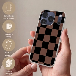 Schaakbord print - Bruin - Zwart - Blokjes Telefoonhoesje iPhone 17 Pro klein -sfeer3_NL