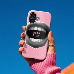 Mond - BLAH BLAH - Roze Toughcase MagSafe Apple iPhone 17 klein -Sfeer1V