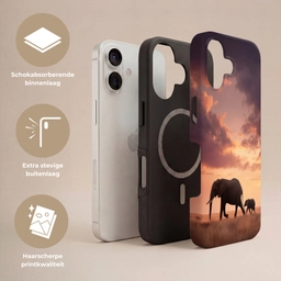 Olifanten - Grasland - Zonsondergang Toughcase MagSafe Apple iPhone 17 klein -USP_Lagen_NL