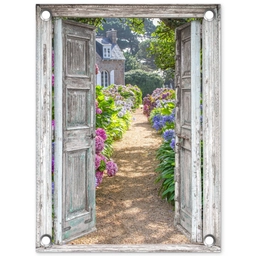 Deur naar een bloementuin tuinposter los doek klein -3d