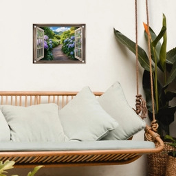 Doorkijk - Hortensia - Pad - Natuur tuinposter los doek klein -sfeer7