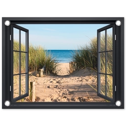 Doorkijk - Strand - Zee - Zand - Water - Helmgras - Duinen tuinposter los doek klein -3d