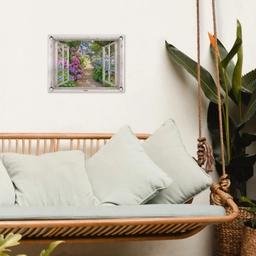 Hortensia - Doorkijk - Bloemen - Zomer - Paars - Pad tuinposter los doek klein -sfeer7