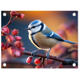 Pimpelmees bij Bloesems tuinposter los doek klein -3d