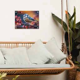 Pimpelmees bij Bloesems tuinposter los doek klein -sfeer7