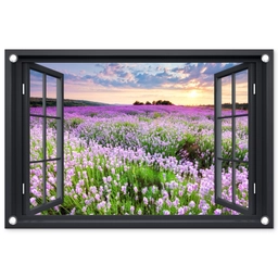 Uitzicht op Lavendelveld bij Zonsondergang tuinposter los doek klein -3d