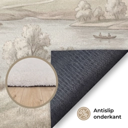 Rivierlandschap - Bergen - Natuur - Vintage - Beige Vloerkleed Rechthoek klein -uniquesellingpoint_antislip_NL_DE