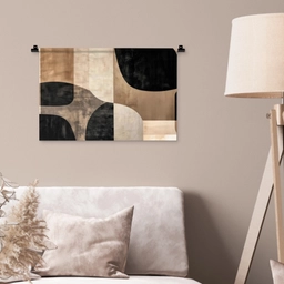 Abstract - Vlakken - Zwart - Rond Wandkleed katoen klein -sfeer4