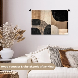 Abstract - Vlakken - Zwart - Rond Wandkleed katoen klein -sfeer1