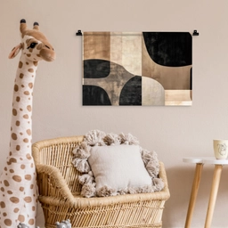 Abstract - Vlakken - Zwart - Rond Wandkleed katoen klein -wsfeer5_kind