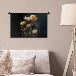 Boeket - Bloemen - Licht - Zwart Wandkleed katoen klein -sfeer4