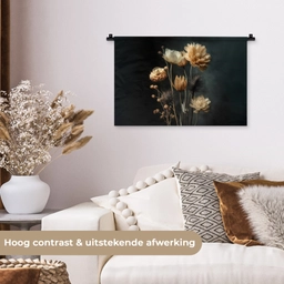 Boeket - Bloemen - Licht - Zwart Wandkleed katoen klein -sfeer1