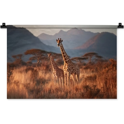 Giraffen - Hoog gras - Acaciabomen Wandkleed katoen klein -zz3d