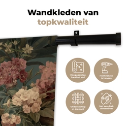Groene papegaai - Kleurrijke bloemen - Donkere achtergrond Wandkleed katoen klein -sfeer2