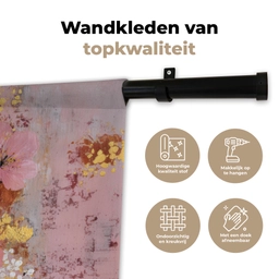 Schilderij - Bloemen - Rustiek - Roze Wandkleed katoen klein -sfeer2