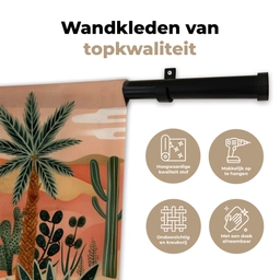 Tijger - Palmen - Cactus - Oranje Wandkleed katoen klein -sfeer2