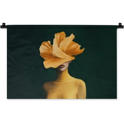 Vrouw - Hoed - Geel Wandkleed katoen klein -zz3d