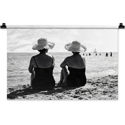 Vrouwen - Zonnehoed - Strand - Zwart - Wit Wandkleed katoen klein -zz3d