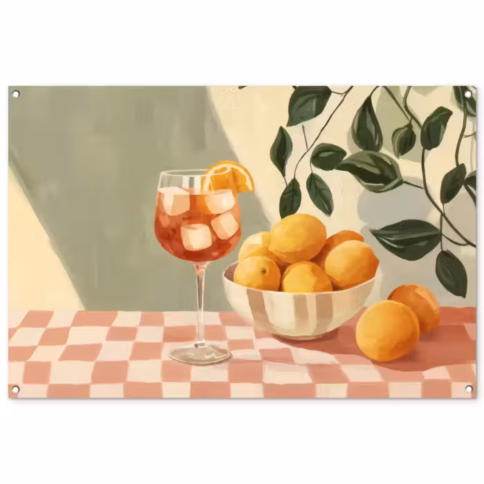 Tuinposter - Citroenen - Glas - Tafelkleed - Geblokt