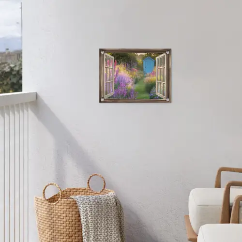 Doorkijk - Bloemen - Raam - Natuur tuinposter los doek klein -sfeer8