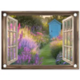 Doorkijk - Bloemen - Raam - Natuur tuinposter los doek klein -3d