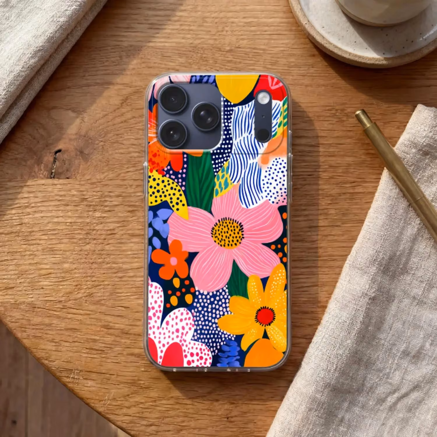 Telefoonhoesje Softcase - Kleurrijk - Bloemen - Abstract - Stippen