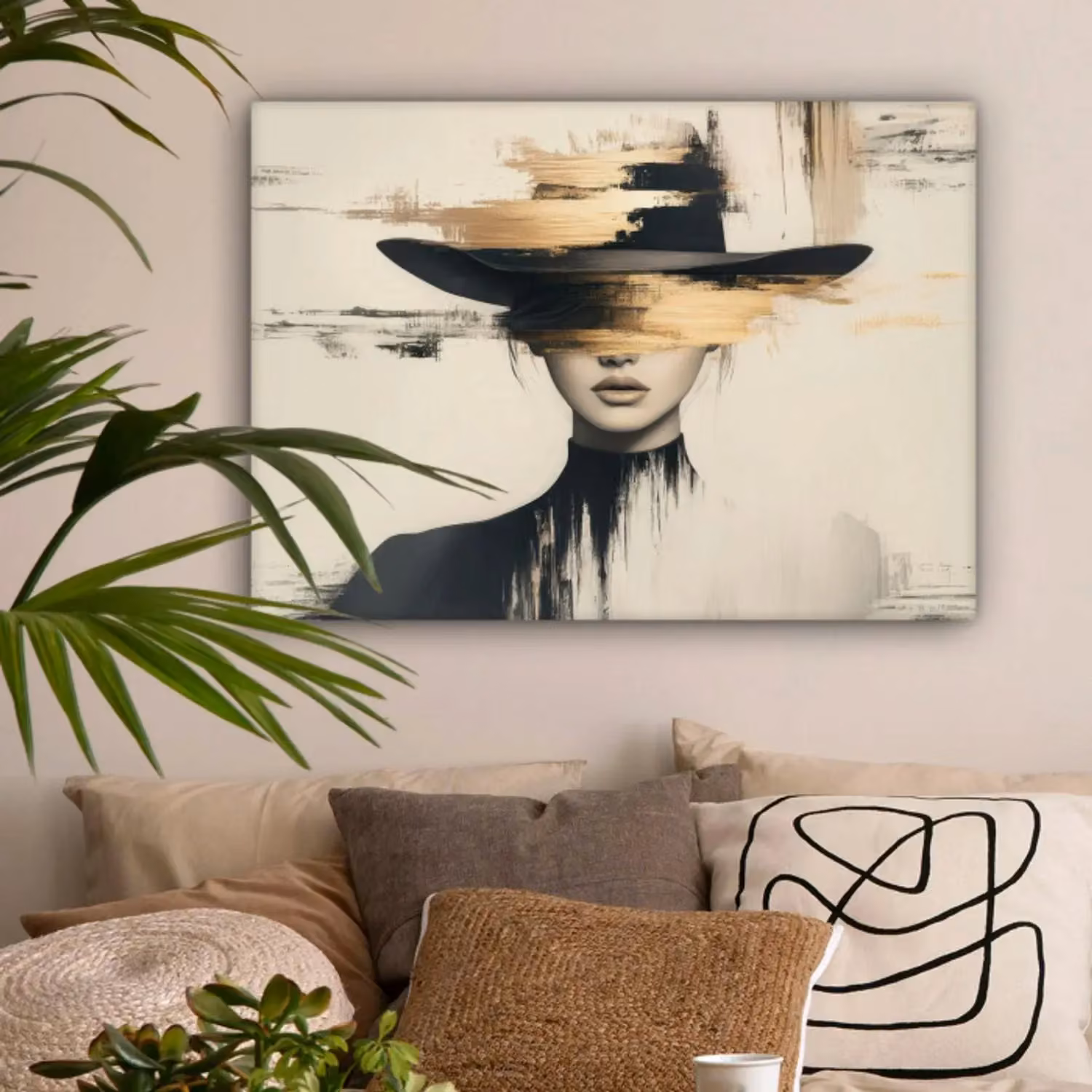 Canvas schilderij - Vrouw - Hoed - Verf