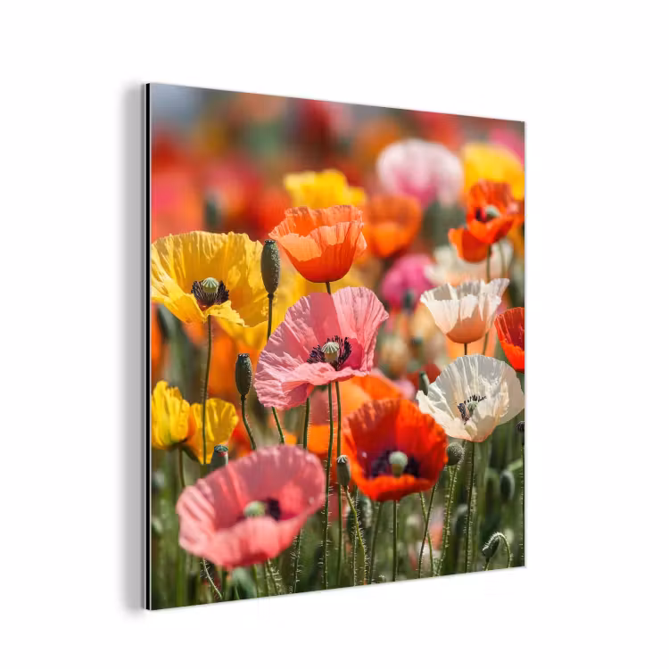 Aluminium schilderij - Bloemenveld - Klaprozen - Kleurrijk — 1